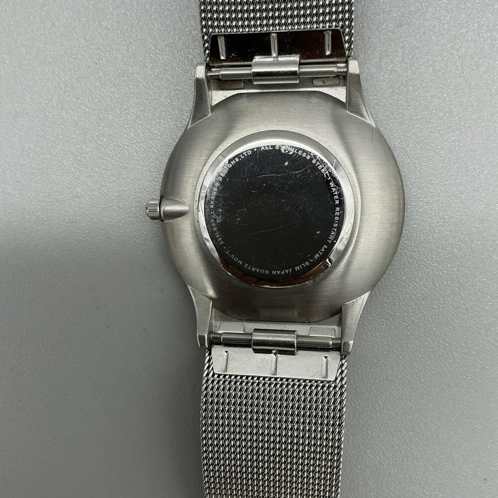 Skagen Mens Watch 34mm Black Dial Great Lakes Logo Mesh Stainless New Battery
